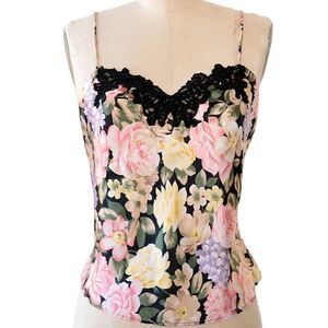 Vintage Victoria’s Secret Gold Label Floral Silk Satin Top Camisole Tank Lace L